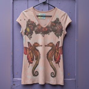 Butterfly Dropout Multicolor Sheer Seahorse Y2K Vintage Retro Top Size Small